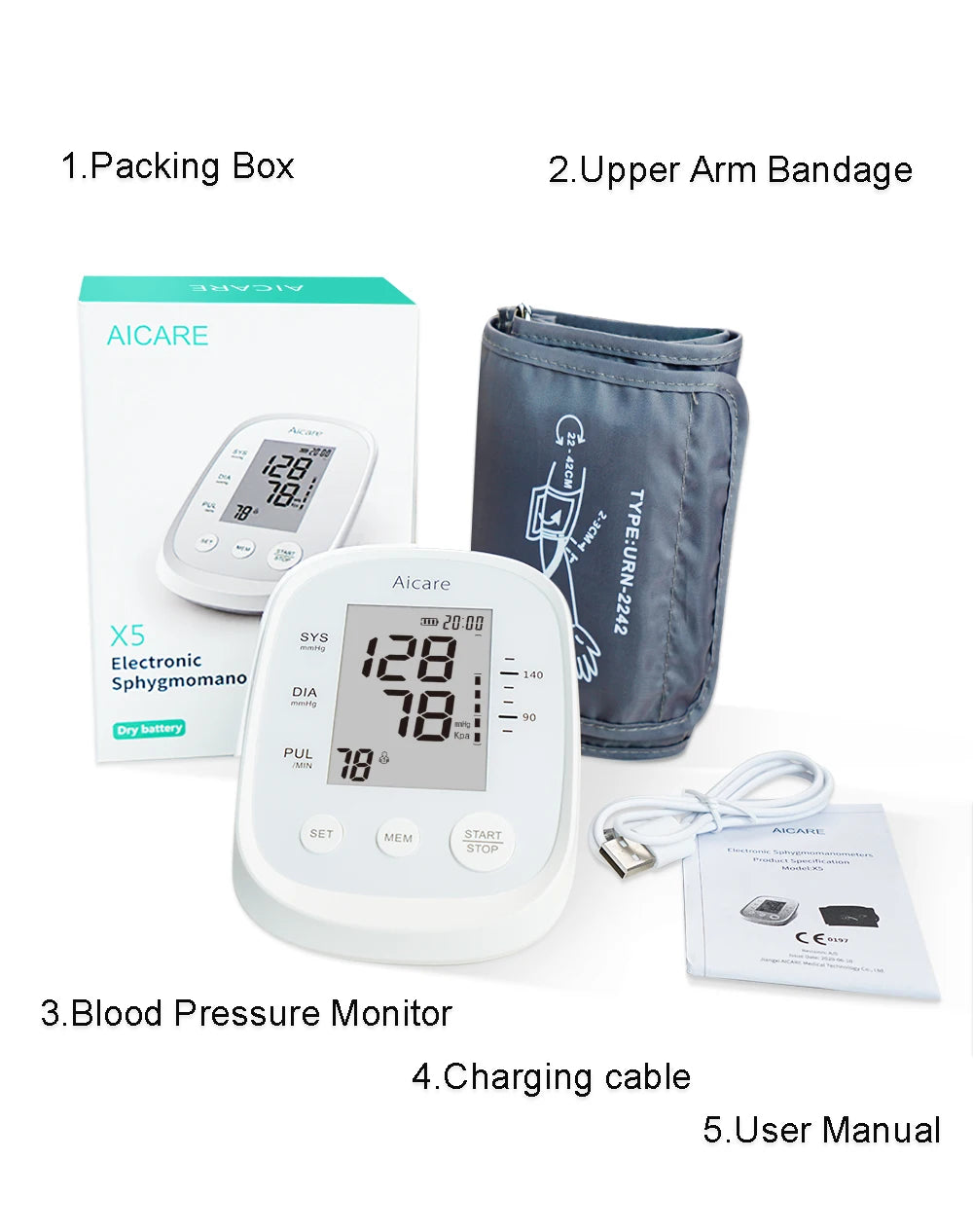 AICARE Blood Pressure Monitor Digital Tonometer Upper Arm Blood Pressure Meter Automatic BP Medical Sphygmomanometer Pulse