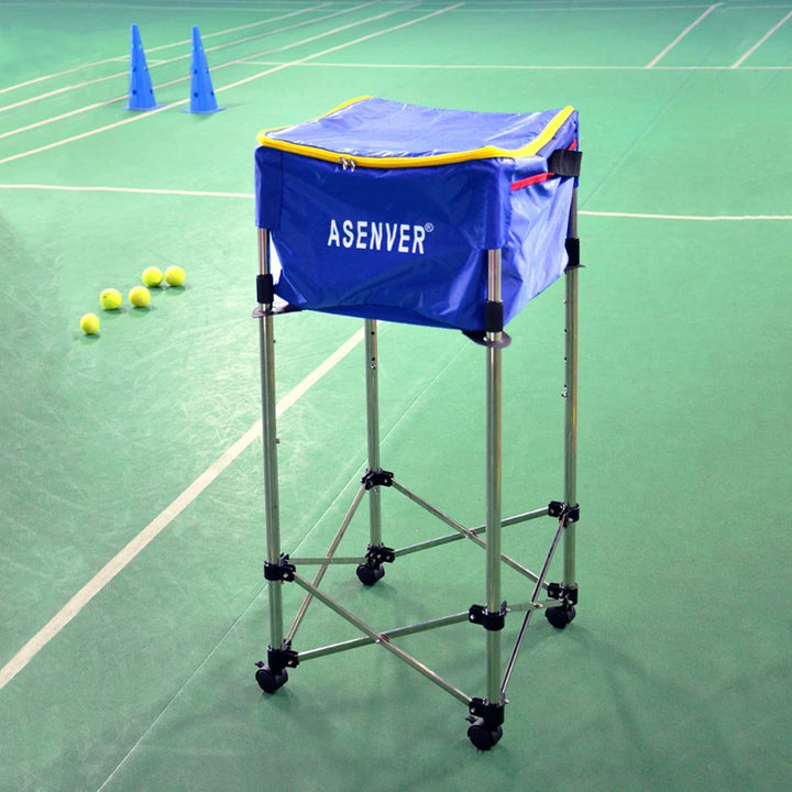 Tennis Training Device Cart Adjustable Height Ball Storage Movable Basket Storage Basin