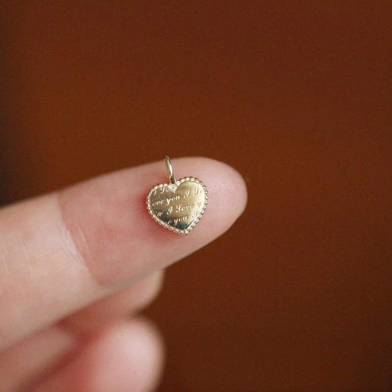 9k Solid Gold Pendant Heart Charm Engagement Victorian Bride Necklace