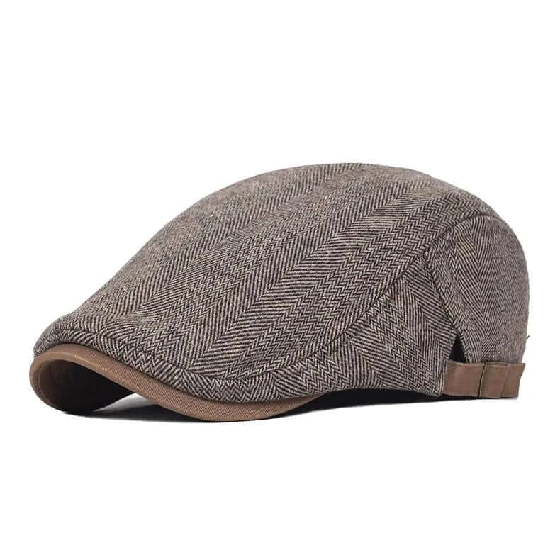 Men Winter Wool Cap, Thick Warm Vintage Herringbone - Calibra OneZero