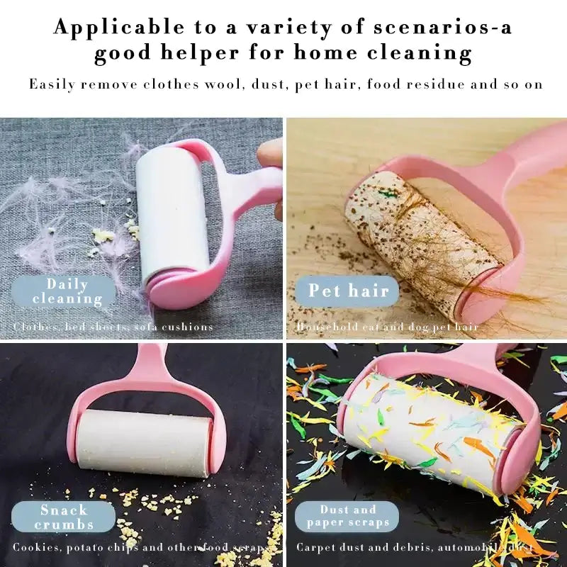 Household washable wool roller for removing pet hair, crumbs, and dust from sofas and clothes, durable pink cleaning tool.