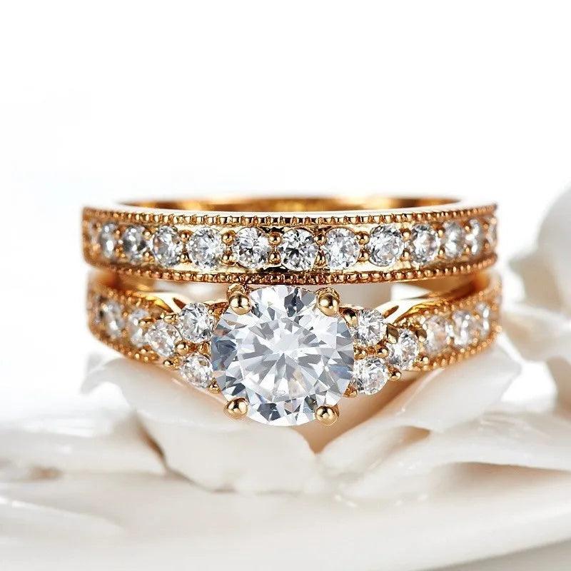 Yellow Gold Color Rings, Hypoallergenic Jewelry, Cubic Zirconia Rings