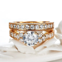 Yellow Gold Color Rings Hypoallergenic Jewelry Cubic Zirconia Rings
