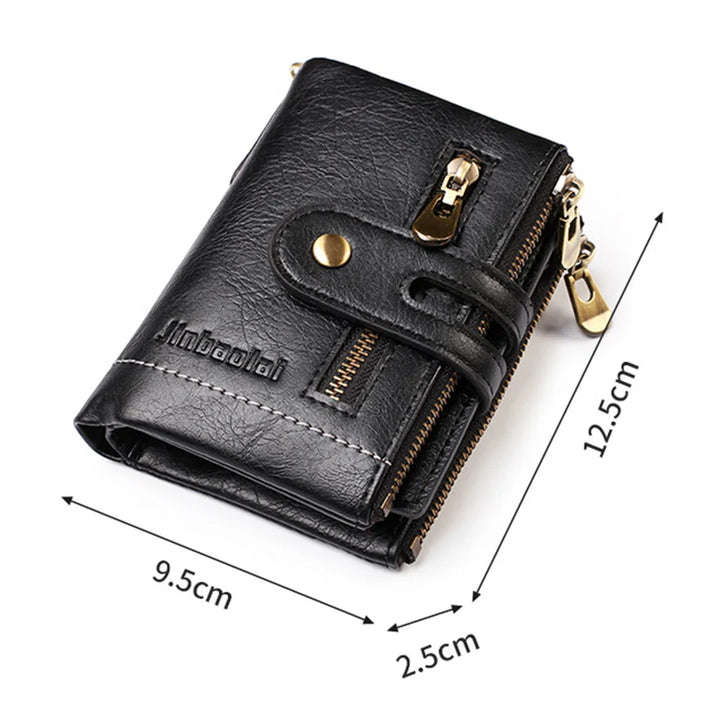 "Luxury men's purse" "High-quality leather wallet" "Classic retro wallet with chain"