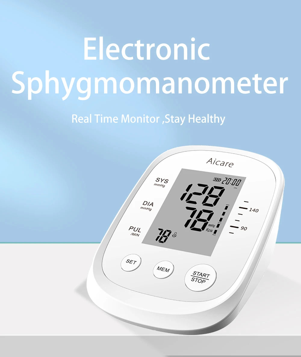 AICARE Blood Pressure Monitor Digital Tonometer Upper Arm Blood Pressure Meter Automatic BP Medical Sphygmomanometer Pulse