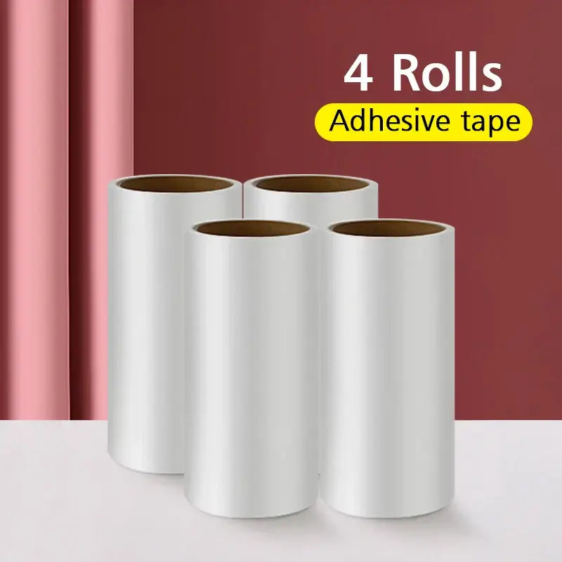 Four rolls of adhesive tape displayed on a white surface with a pink background.