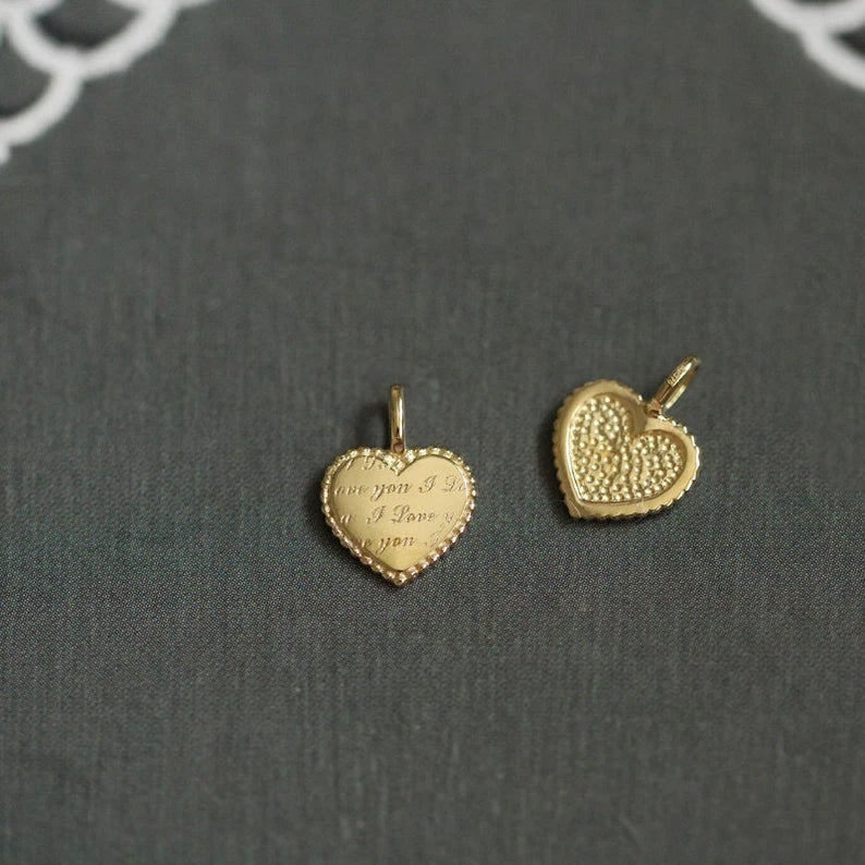 9k Solid Gold Pendant Heart Charm Engagement Victorian Bride Necklace