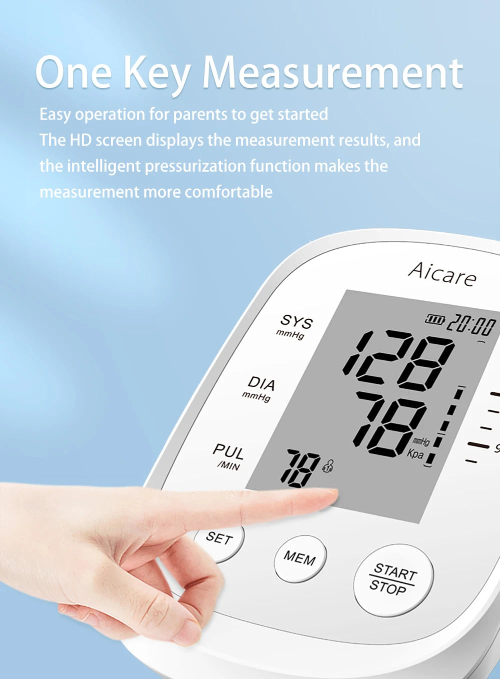 AICARE Blood Pressure Monitor Digital Tonometer Upper Arm Blood Pressure Meter Automatic BP Medical Sphygmomanometer Pulse