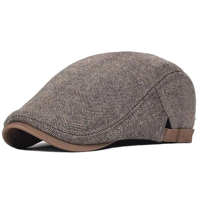 Men Winter Wool Cap, Thick Warm Vintage Herringbone - Calibra OneZero