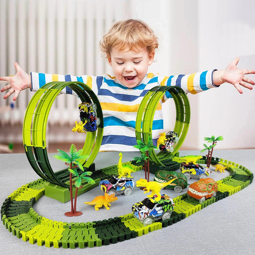 Dinosaur Car Track Set, Flexible Race Track ,Toy Kid's Toy Car Set