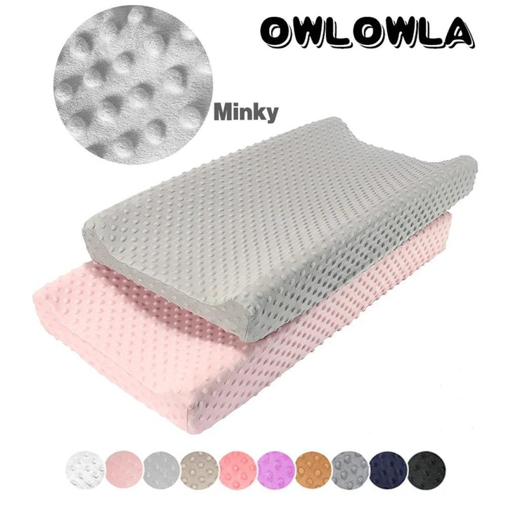 "Reusable changing pad cover" "Minky dot fabric diaper pad" "Foldable travel baby changing mat"