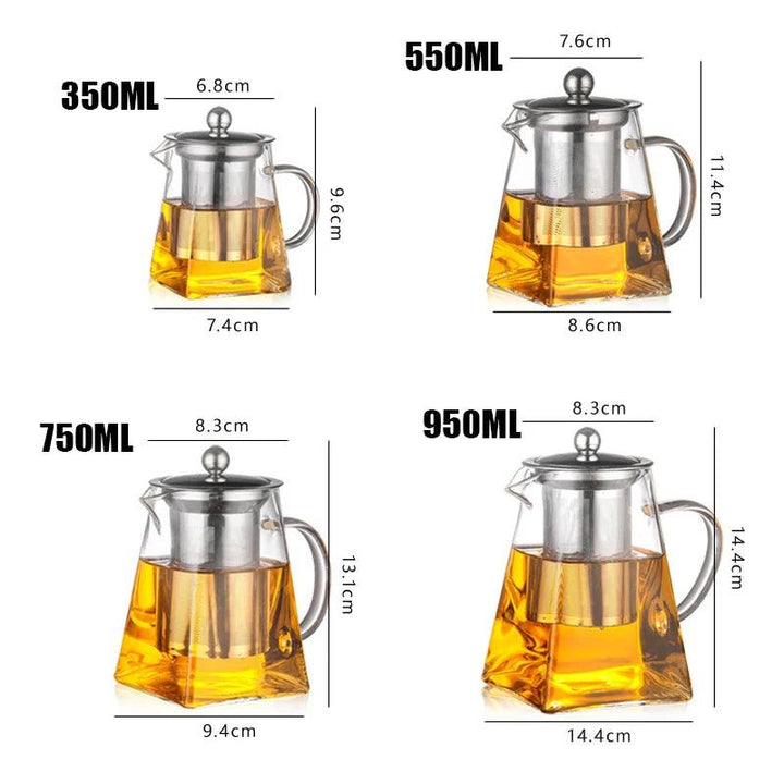 Heat Resistant Glass Teapot with Stainless Steel Tea Infuser Filter Flower