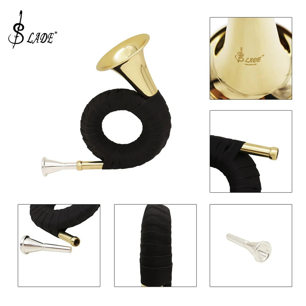 "SLADE Bb brass hunting horn" "Professional hunting horn" "Gold-plated wind instrument"!"