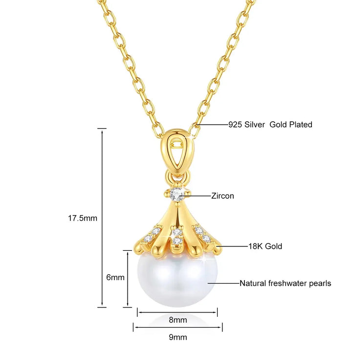 18K Gold Natural Fresh Water Pearl Necklace,  Women Pendant Jewelry Gift