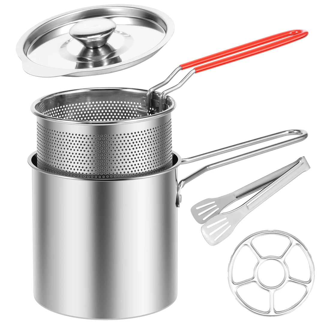 Stainless Steel Deep Fryer Pot Japanese Tempura Small Deep Frying Pan with Strainer Basket for French Fries Chicken Kitchen Tool