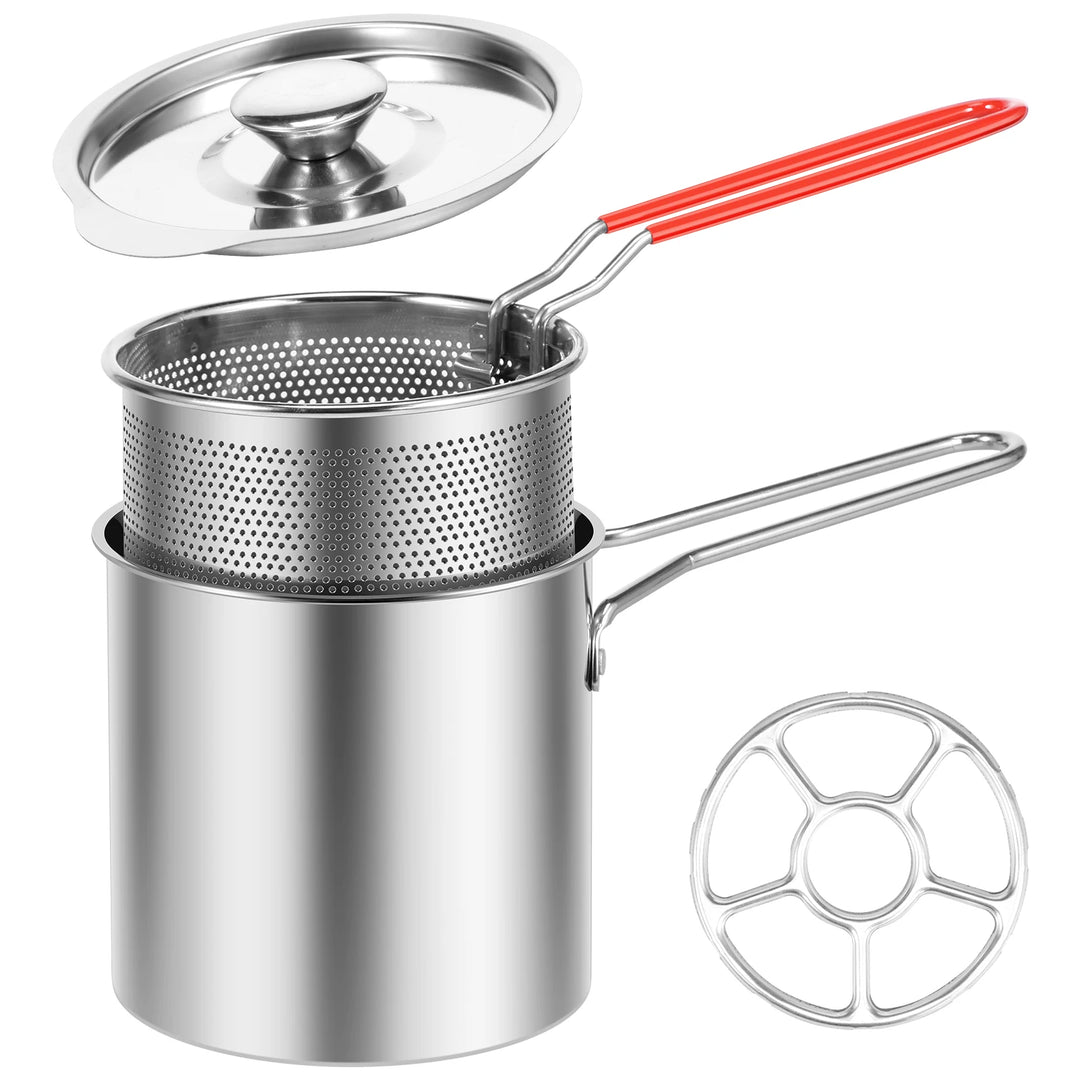 Stainless Steel Deep Fryer Pot Japanese Tempura Small Deep Frying Pan with Strainer Basket for French Fries Chicken Kitchen Tool