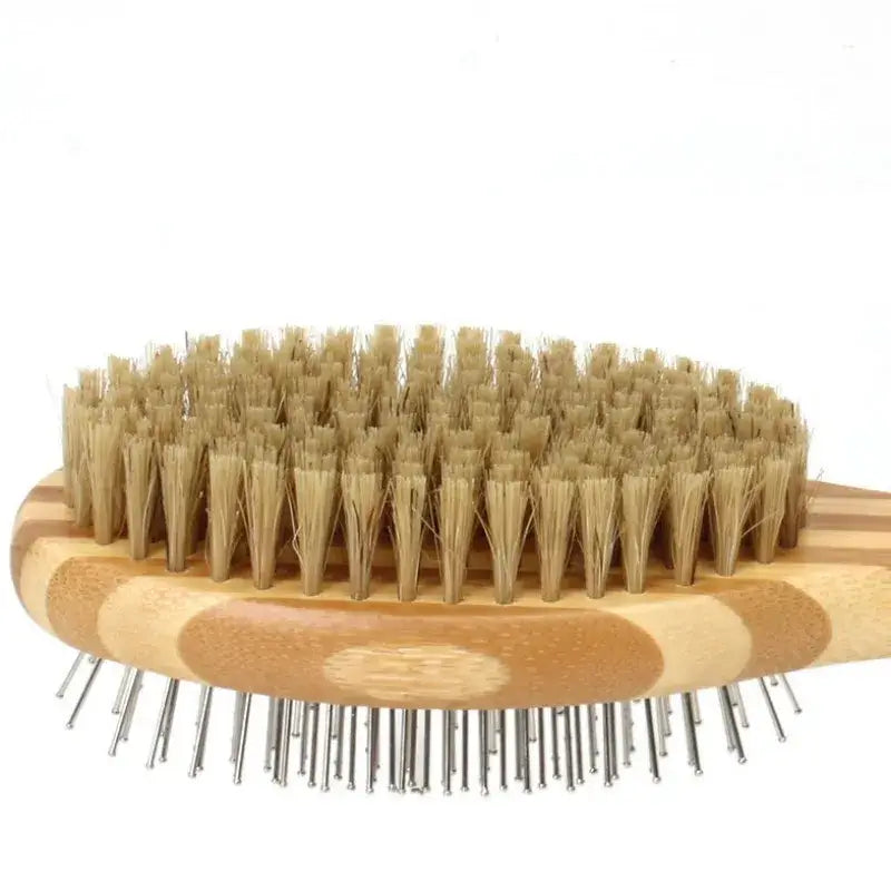 Bamboo Dog Brush Double-Sided Dog Comb Pet Grooming Brush with Stainless Steel