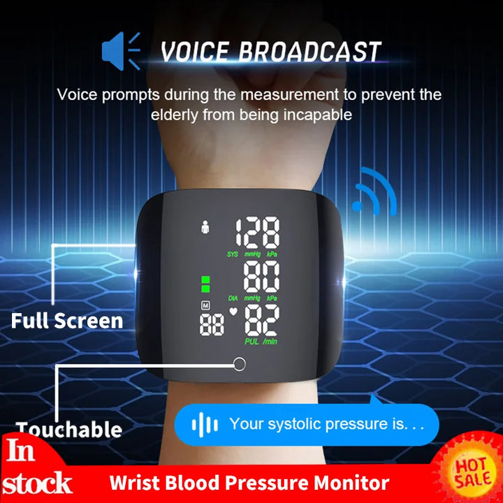 Smart Wrist Sphygmomanometer, Touchable Heart Rate Monitor, Can Store Data Support Voice Broadcast