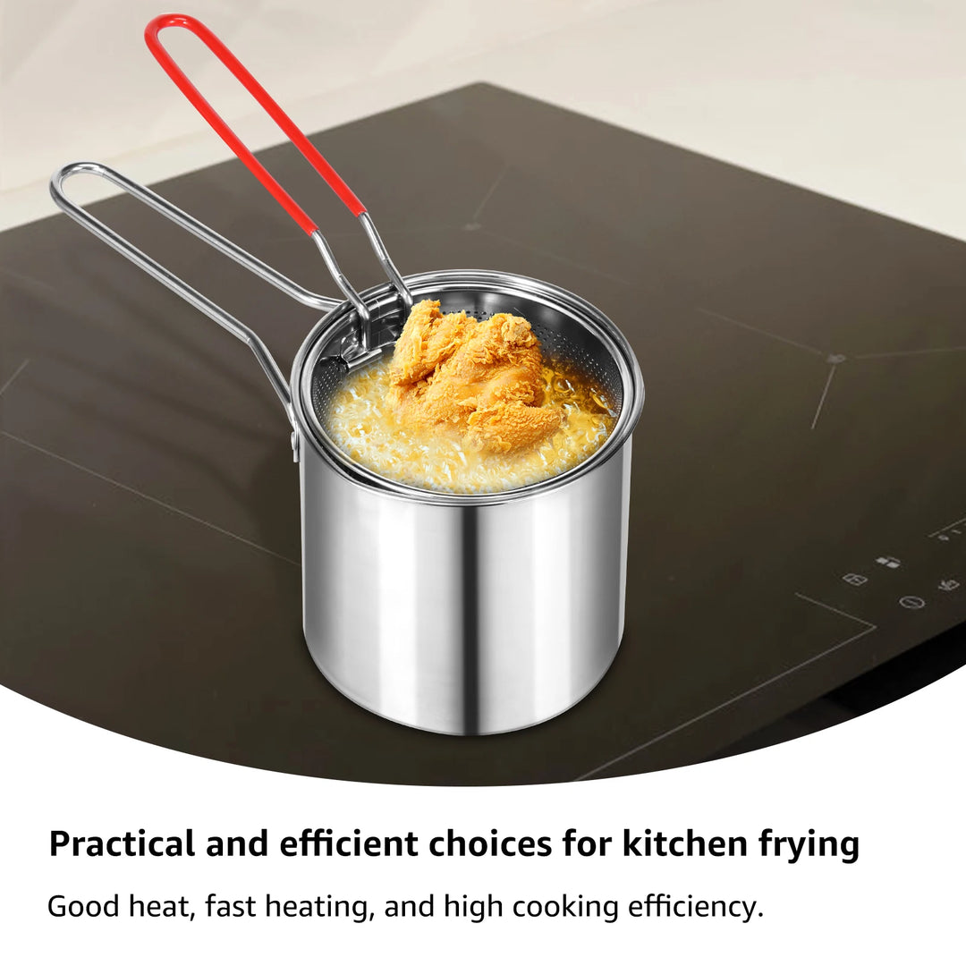 Stainless Steel Deep Fryer Pot Japanese Tempura Small Deep Frying Pan with Strainer Basket for French Fries Chicken Kitchen Tool