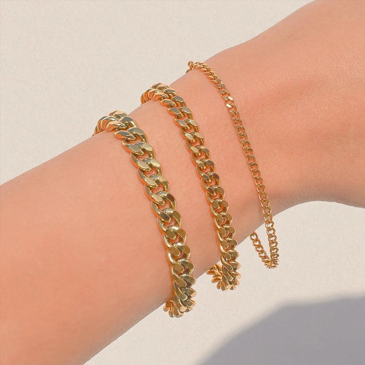 "Snake chain bracelet" "Gold plated stainless steel bracelet" "Trendy Cuban chain bracelet"