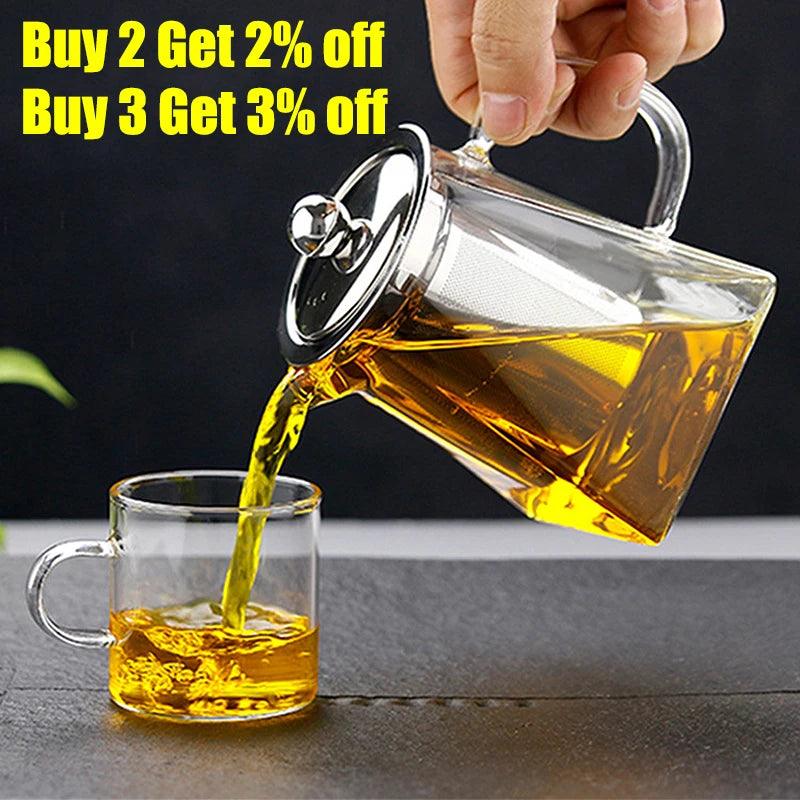 Heat Resistant Glass Teapot with Stainless Steel Tea Infuser Filter Flower