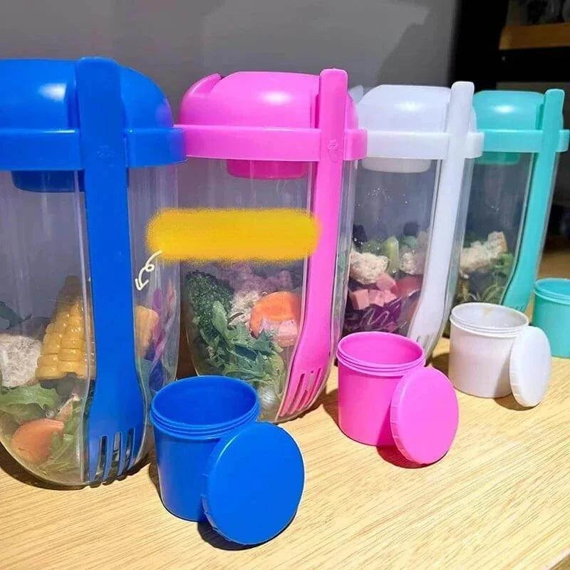 Portable Salad Cups, Breakfast Cereal Nut, Yogurt Container Set with Fork & Sauce Bottle: Picnic Bento Lunch Box