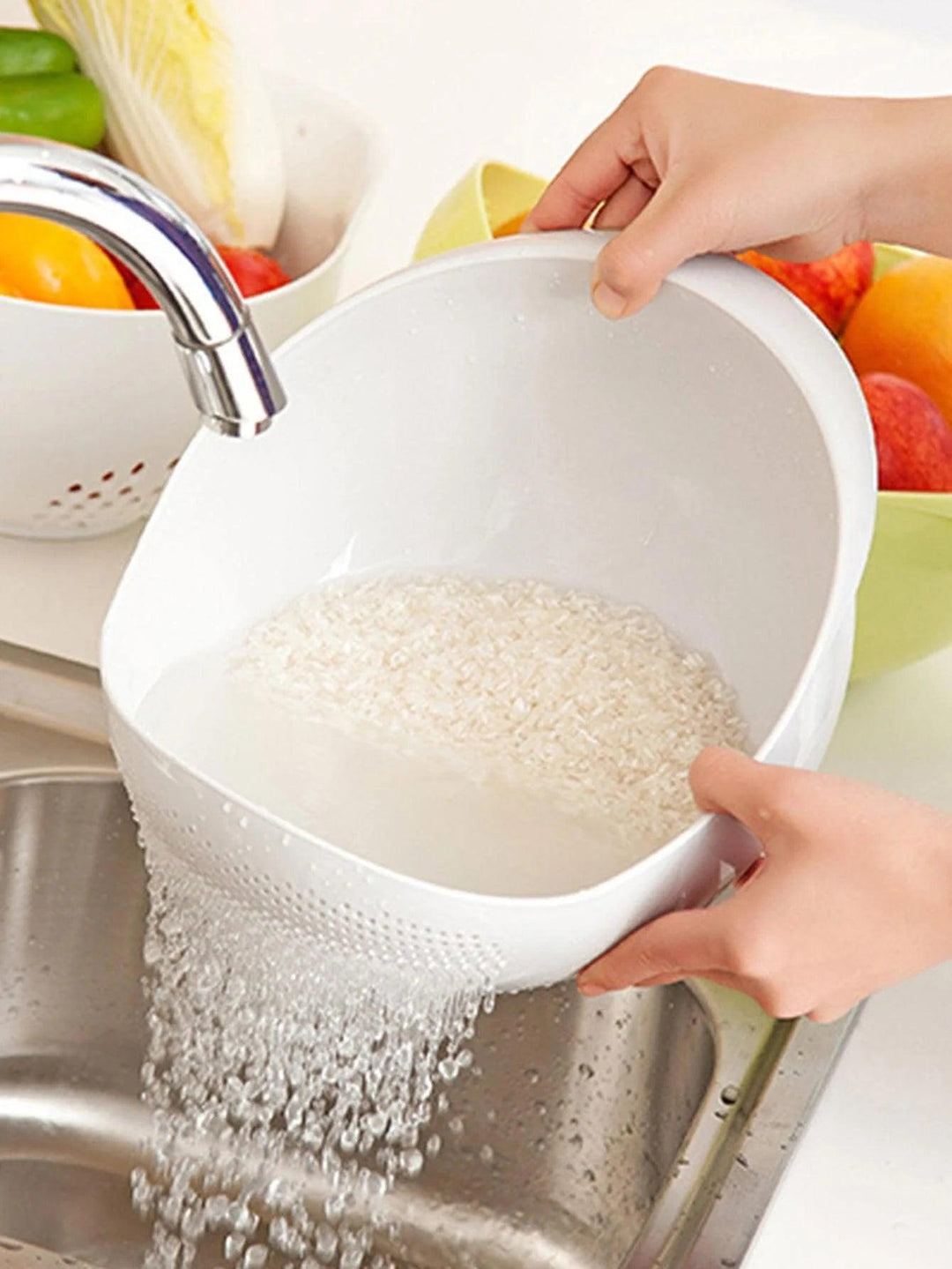 Kitchen Rice Washing Strainer: Colander Basket for Fruits & Vegetables