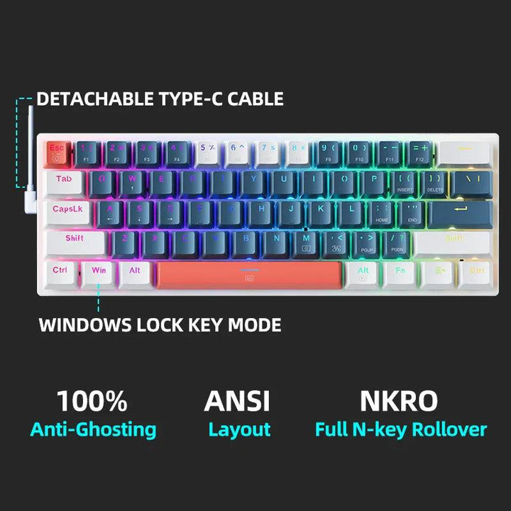 Mechanical Keyboard, RGB Backlit Keyboard, Compact Gaming Keyboard