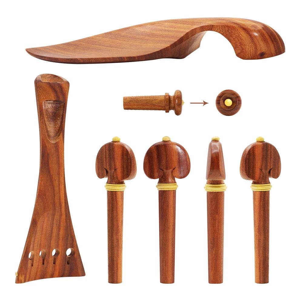 Violin Set Chinrest, Tailpiece Rosewood, Inlaid Boxwood, Fiddle Accessories Replacement