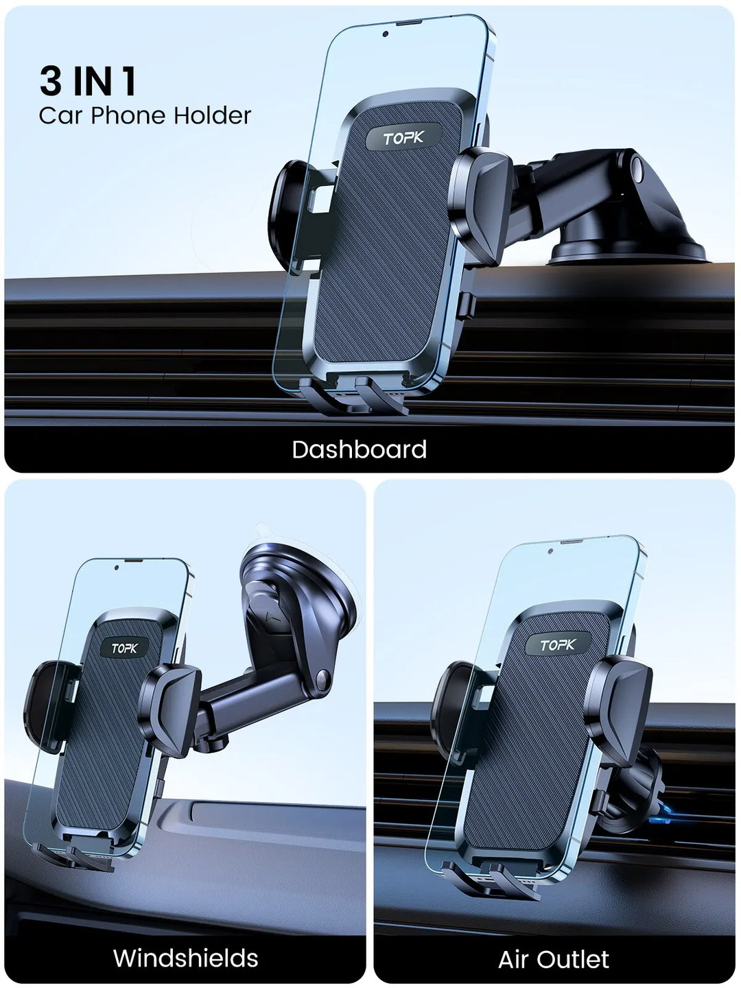 Car Phone Holder Adjustable Mount for Dashboard Stable Cradle for Mobile Phones