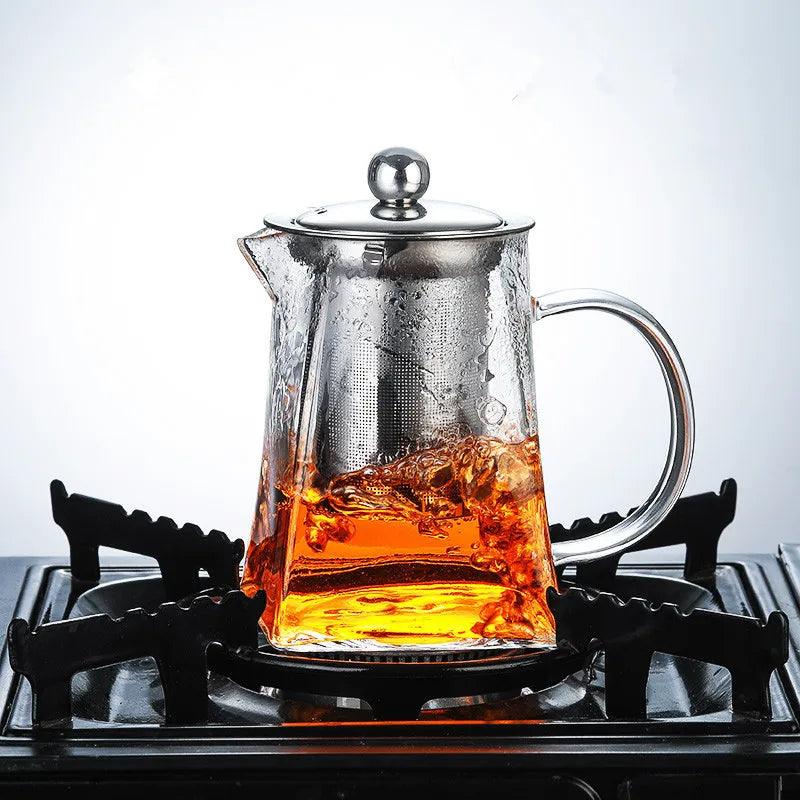 Heat Resistant Glass Teapot with Stainless Steel Tea Infuser Filter Flower