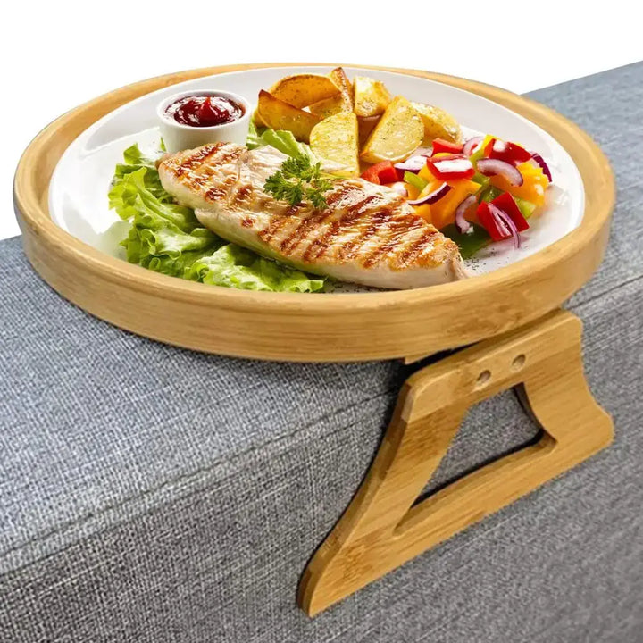 Sofa Tray Table, Sofa Armrest Clip-On Tray, Natural Bamboo Sofa Tray, TV Snack Tray