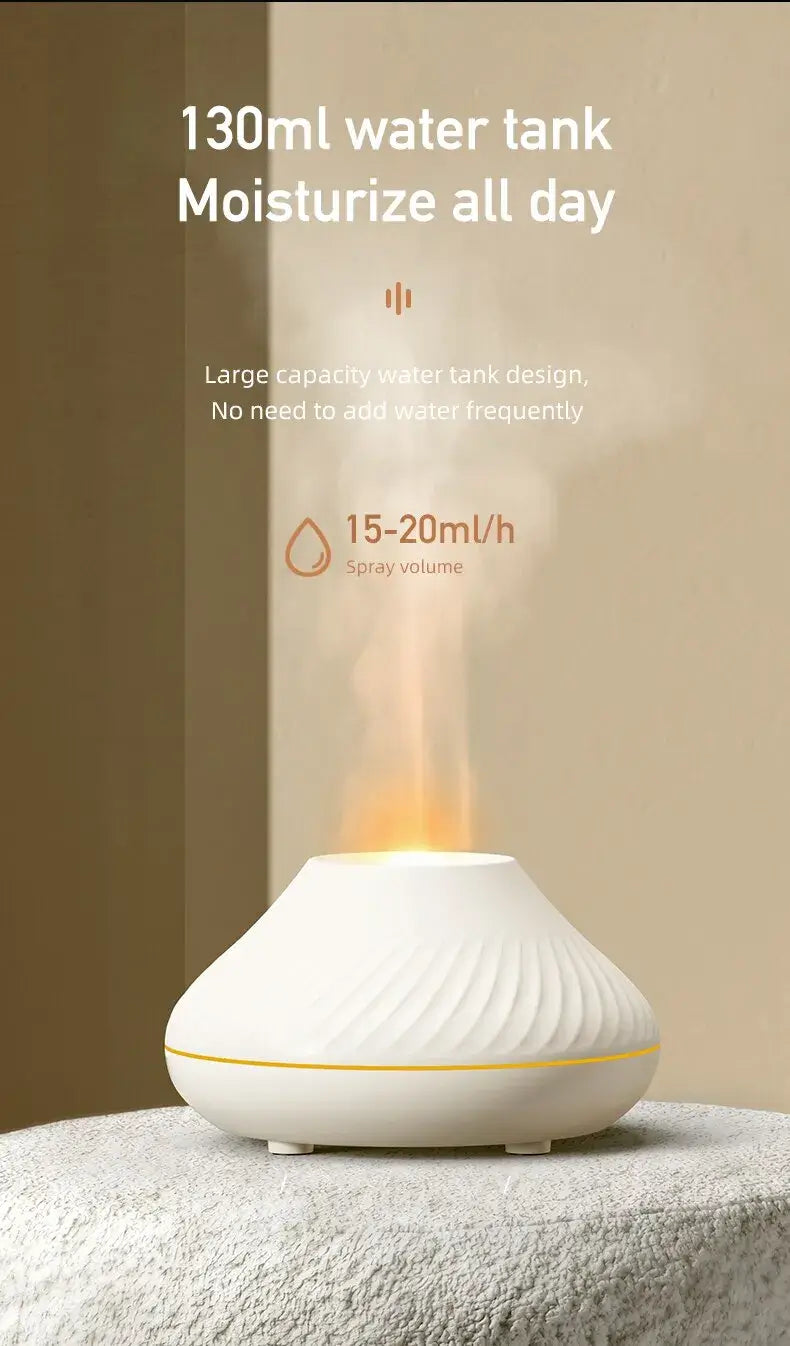 Aromatherapy humidifier with 130ml water tank, emitting high fog for all-day moisture, in a stylish Nordic design.