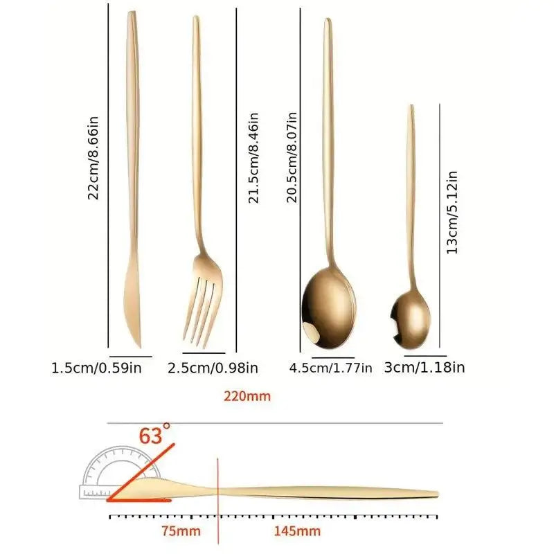 Gold Dinnerware Set Stainless Steel Flatware Elegant Table Setting