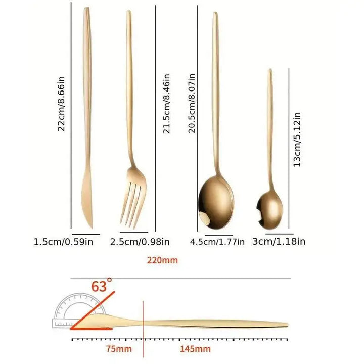 Gold Dinnerware Set Stainless Steel Flatware Elegant Table Setting