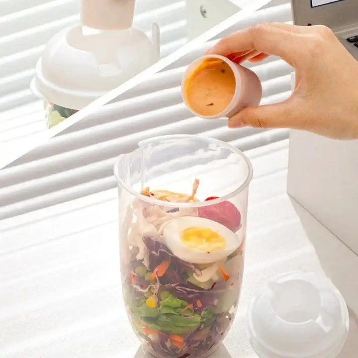 Portable Salad Cups, Breakfast Cereal Nut, Yogurt Container Set with Fork & Sauce Bottle: Picnic Bento Lunch Box