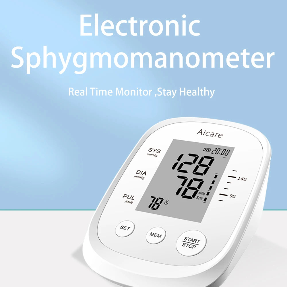 AICARE Blood Pressure Monitor Digital Tonometer Upper Arm Blood Pressure Meter Automatic BP Medical Sphygmomanometer Pulse