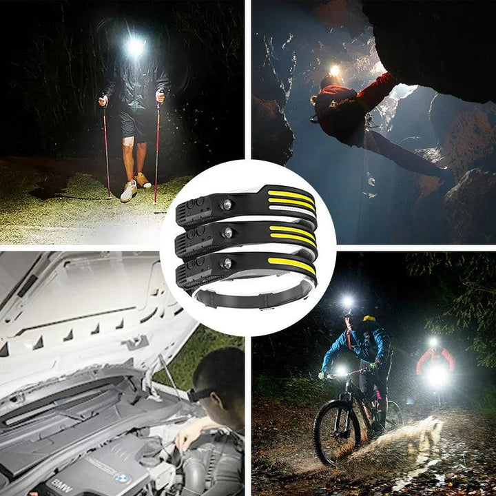 Headlamp, USB Rechargeable Flashlight, COB LED Sensor