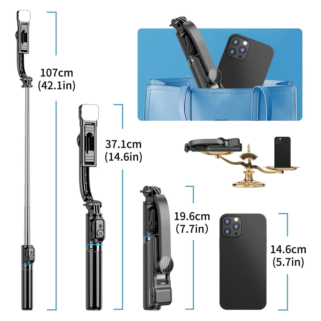 Selfie Stick with LED Light Bluetooth Connectivity Desktop Bracket Included