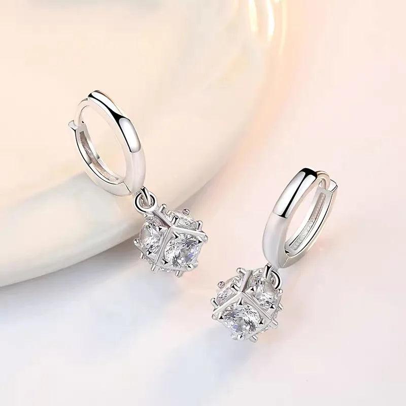 925 Sterling Silver Earrings Crystal Zircon Jewelry Elegant Drop Earrings