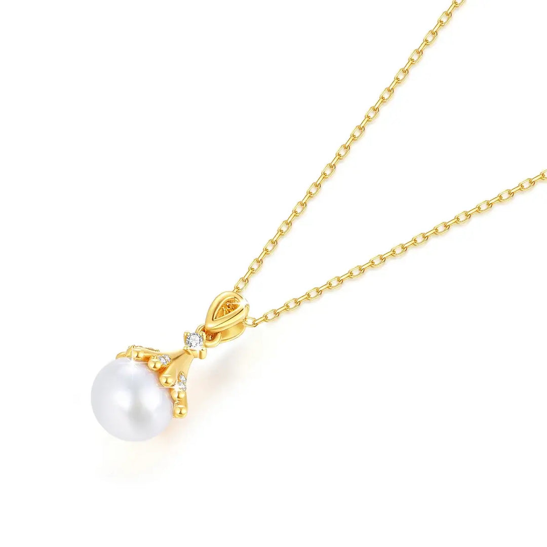 18K Gold Natural Fresh Water Pearl Necklace,  Women Pendant Jewelry Gift