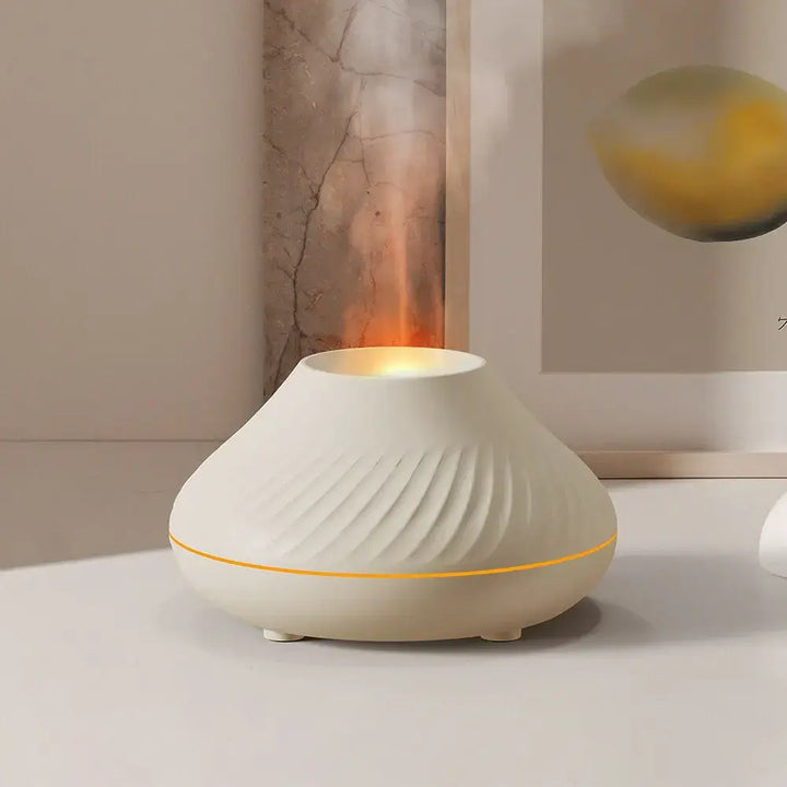 Flame Aromatherapy Humidifier with high fog output, Nordic design, space-saving for quiet small spaces like bedrooms and offices.