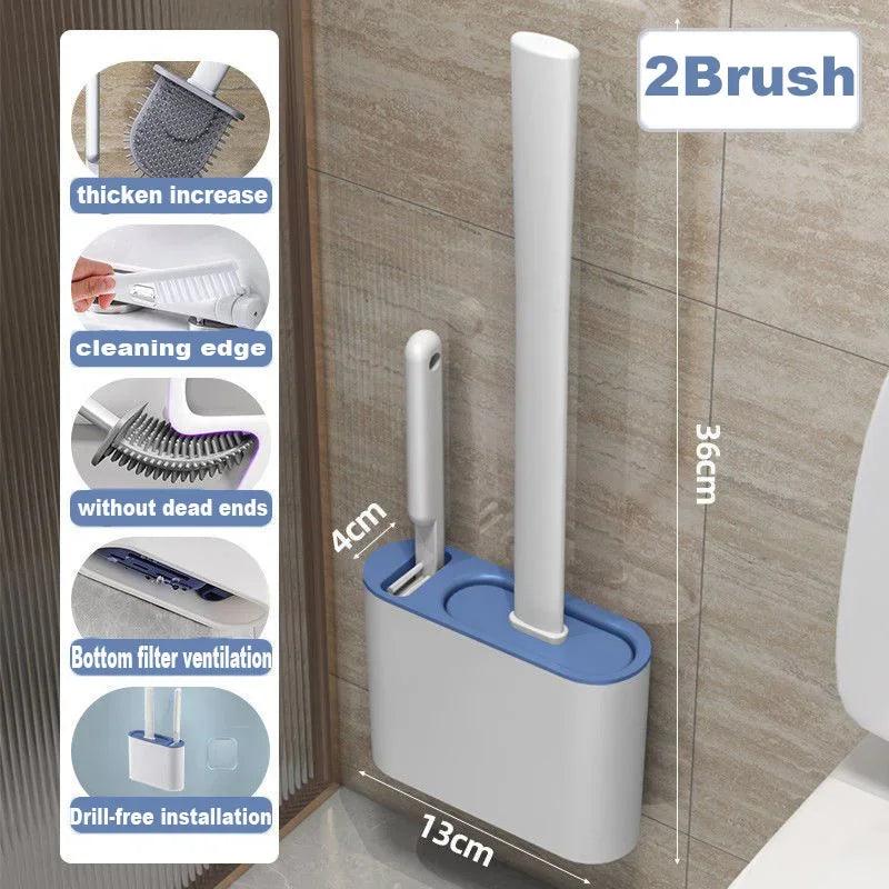 Wall Hanging Toilet Brush Long-Handled Silicone Brush Bathroom Accessories Holder