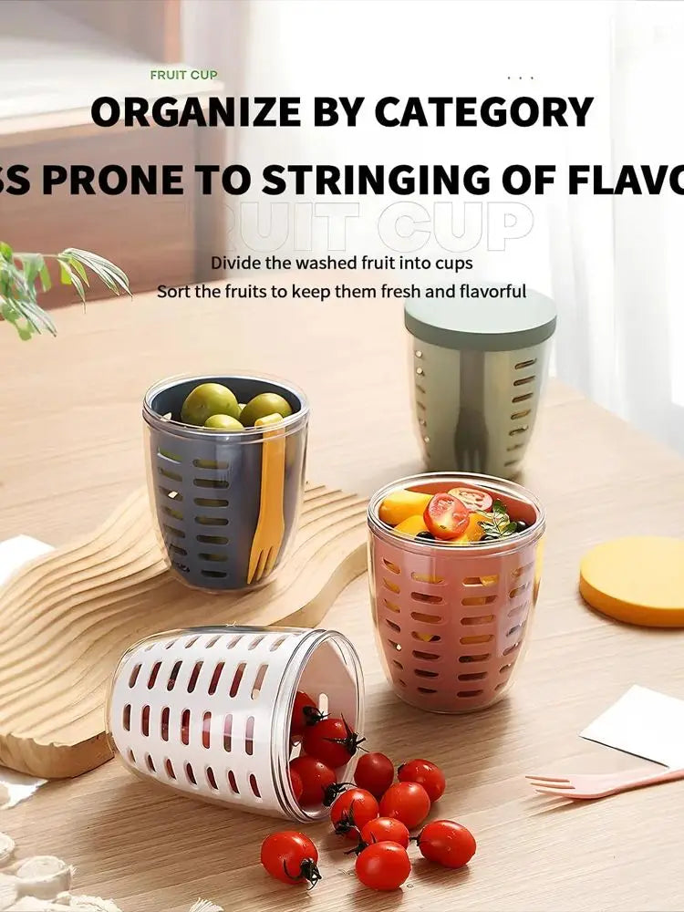 Portable Fruit Cups with Lids and Fork, Veggie Snack Pot with Airtight Lid for Cereal, Milk, Vegetable and Fruit Salad Storage