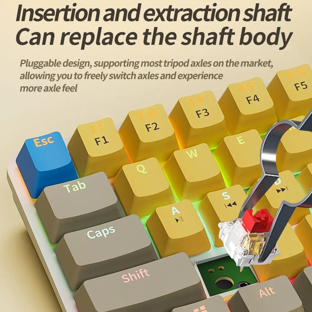 MUCAI 61 Key Mechanical Keyboard LED Backlit Gaming Keyboard Gateron Red Switches
