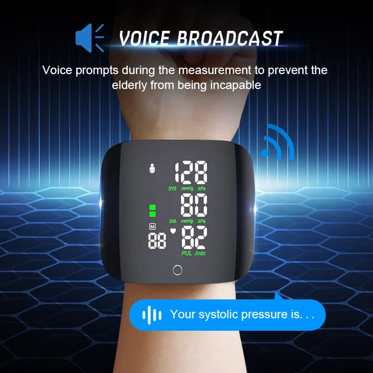 Smart Wrist Sphygmomanometer, Touchable Heart Rate Monitor, Can Store Data Support Voice Broadcast