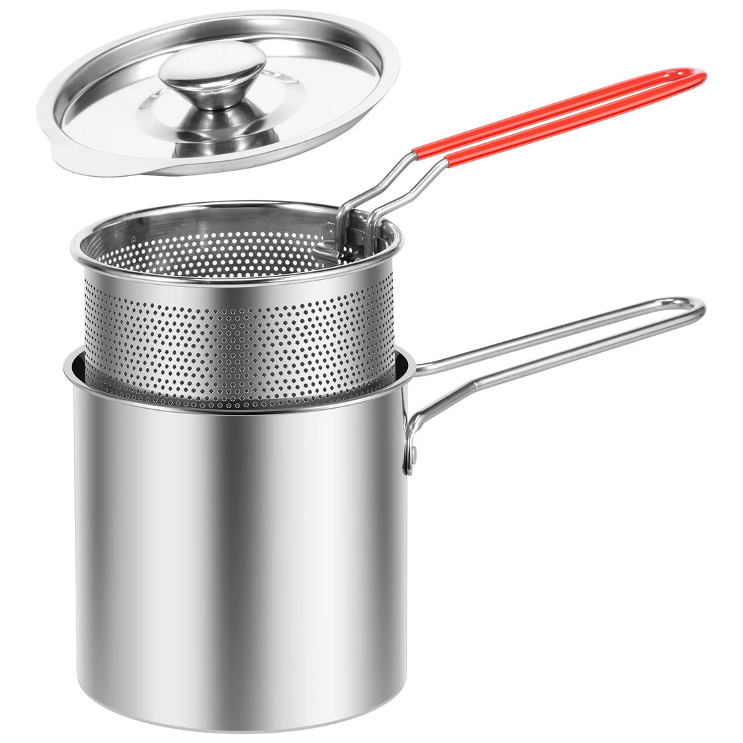 Stainless Steel Deep Fryer Pot Japanese Tempura Small Deep Frying Pan with Strainer Basket for French Fries Chicken Kitchen Tool