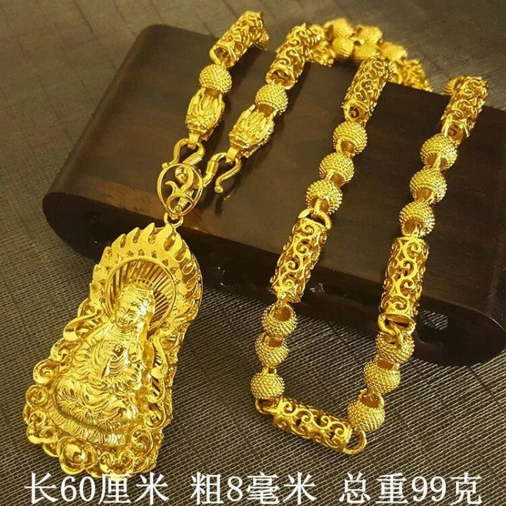 24K Gold Dragon Pendant Guan Gong Necklace Men's Gold Statement Piece