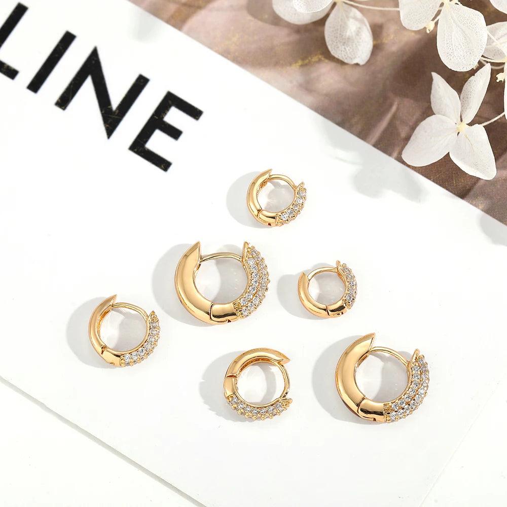 "Small circle hoop earrings" "Gold CZ zircon earrings" "Trendy minimalist earrings"