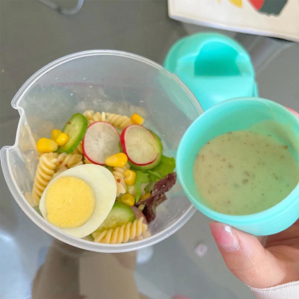 Portable Bottle Salad Cup Oatmeal Cereal Bowl with Lid Bento Box with Fork and Sauce Cup